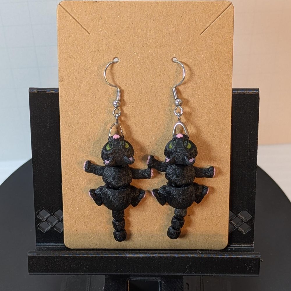 Black Cat Dangle Earrings - 3D Print