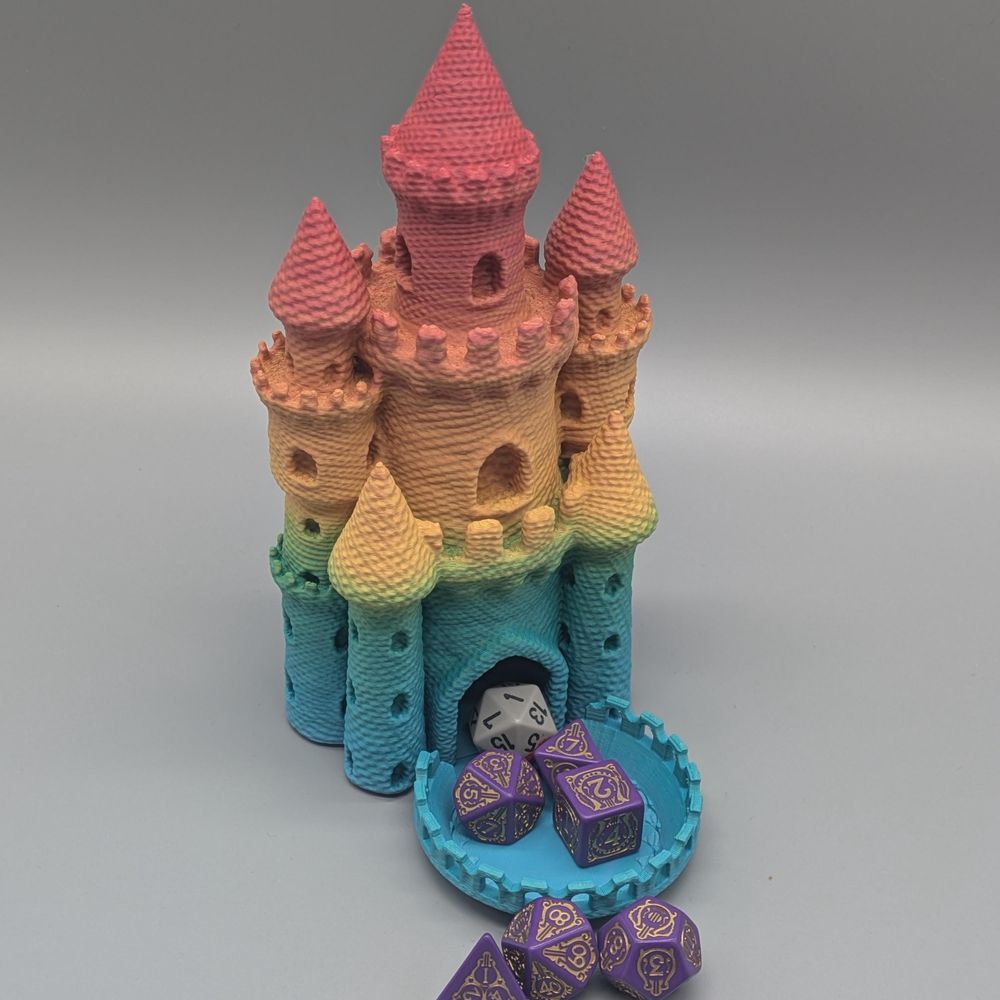 Rainbow Knit Castle Dice Tower - 3D Print